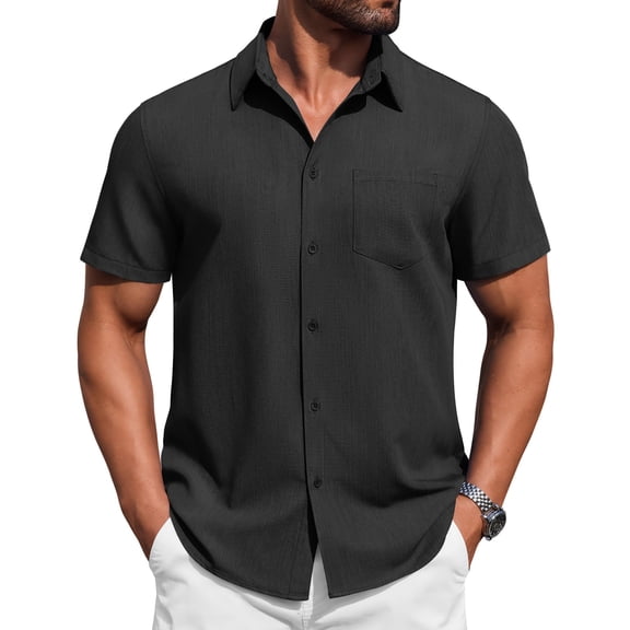 COOFANDY Mens Button Down Short Sleeve Shirt Casual Summer Stretch Dress Shirts Wrinkle Free