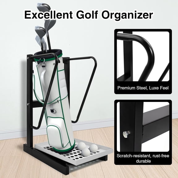 Thickened Steel Golf Bag Stand with Ventilated Mesh Platform for Driving Range and Garage Storage