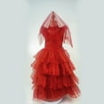 thumbnail image 5 of Mercatoo 4 to 15 Years Girls Red Bride Dress Child Girl's Halloween Outfit Wedding Layered Dress with Gloves Headcloth, 5 of 5