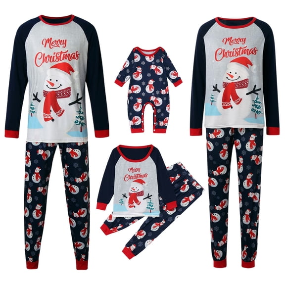 Christmas Matching Family Pajamas Set Snowman Letter Print Long Sleeve Top and Matching Pants Pjs for Adults