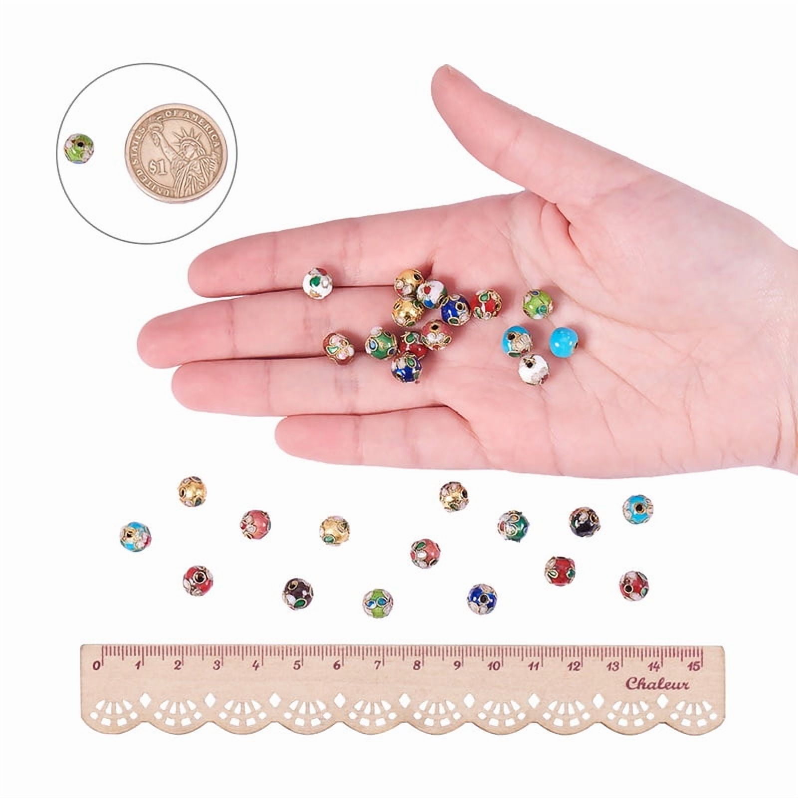 1Box Handmade Cloisonne Beads Round Mixed Color 8mm Hole: 2mm 120pcs/box Square Plastic Bead Storage Container: 6.4x6.3x2cm