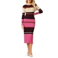 thumbnail image 2 of Vestido de suéter de rayas para mujer INSPIRE CHIC, de manga larga, casual, de trabajo, de punto acanalado, ajustado, talla 2XL, fucsia, 2 of 5