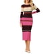 thumbnail image 2 of Vestido de suéter de rayas para mujer INSPIRE CHIC, de manga larga, casual, de trabajo, de punto acanalado, ajustado, talla 2XL, fucsia, 2 of 5