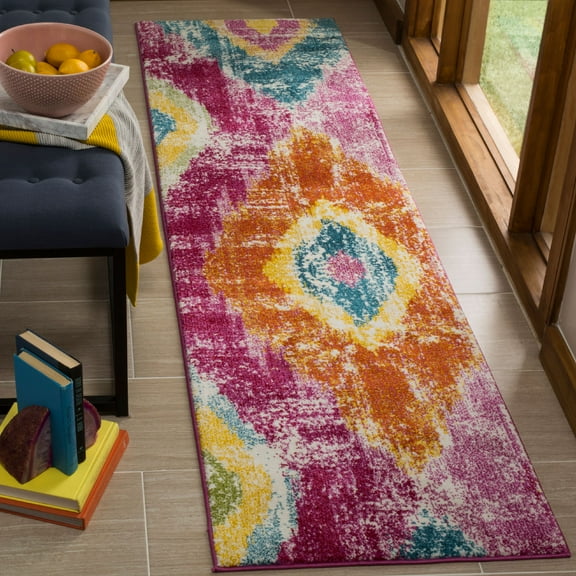 SAFAVIEH Watercolor Napier Abstract Colorful Runner Rug, Fuchsia/Orange, 2'3" x 8'