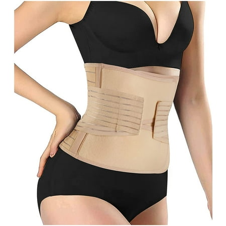 

Junlan 2 in 1 Postpartum Belly Band Wrap Postnatal Recovery Tummy Tuck Girdle Waist Trainer Belt(Beige 2XL)