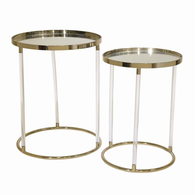 Benzara BM205276 Round Accent Table with Tray Top & Glass, Gold & Clear