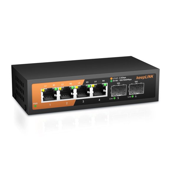 Conmutador de red KeepLink de 6 puertos, 2,5 G, no gestionado, 60 Gbps