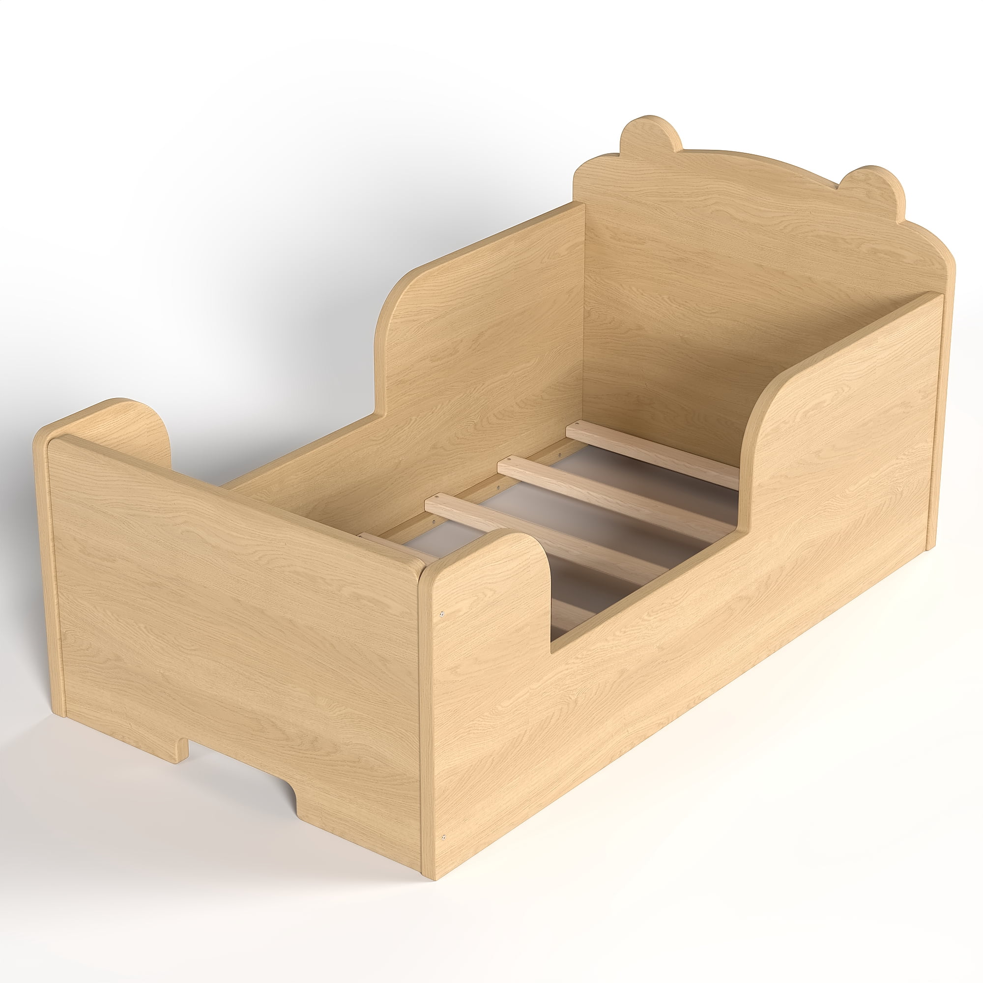 Jopath Toddler Floor Bed Frame, Cot Bed with Bear Shape Toddler Bed for Boys and Girls Natural