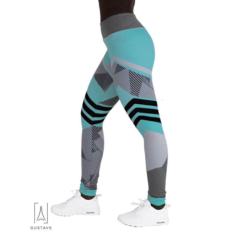 GustaveDesign Woomen Hight Waist Yoga Pants Tummy Control Workout 3D  Printed Leggings Sexy Stretch Sport Trousers Athletic Pants Blue, L