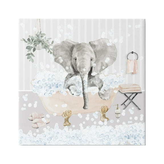 Stupell Fun Elephant Bubble Bath Tub Animals & Insects Painting Gallery Wrapped Canvas Print Wall Art