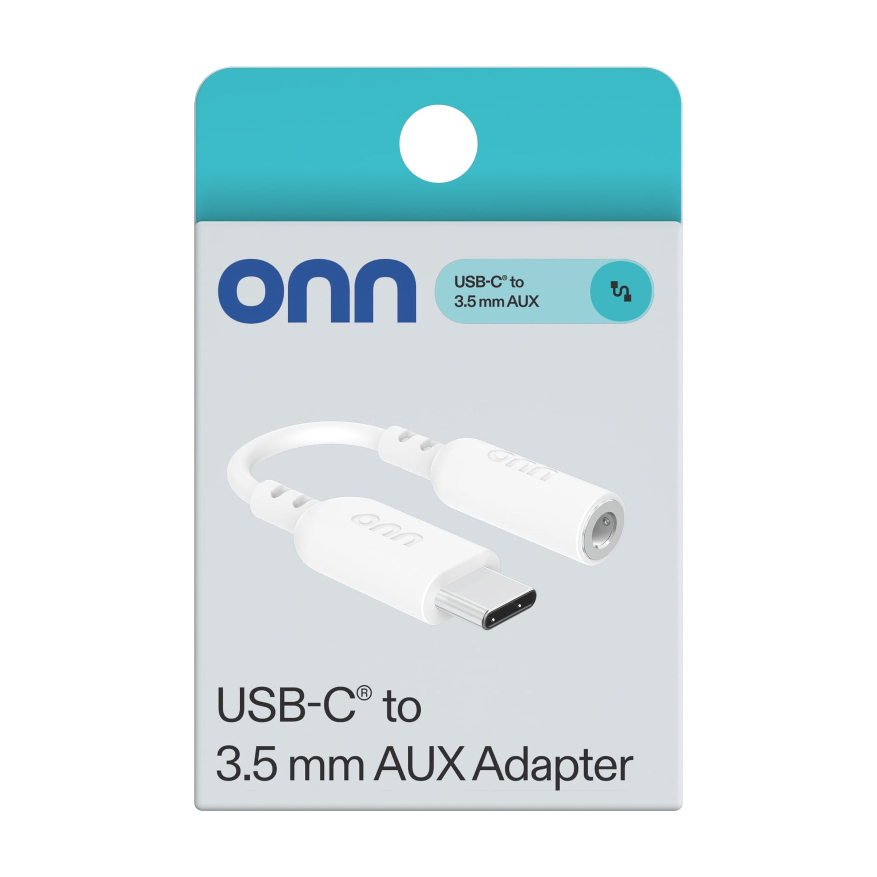 onn USB-C to 3.5 mm AUX Adapter,  White - Compatible with iPhone 16 Series, iPhone 15 Series, Samsung Galaxy, Note, Pixel Devices iPad Pro, & More