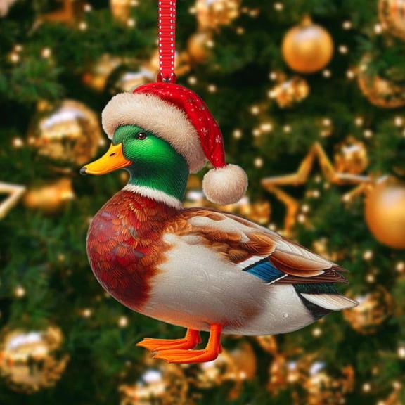 4 Inch Christmas Tree Decorations 2D Acrylic Animal World Christmas Holiday Party Ornament - Duck,for Christmas Tree Decoration Party Supplies(Multicolor)