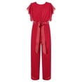 thumbnail image 2 of iEFiEL Girls Ruffle Cap Sleeve Jumpsuit Casual Belted Wide Leg Romper for Birthday Wedding Party Burgundy 8, 2 of 6