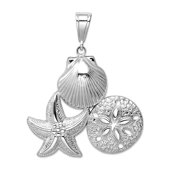 925 Sterling Silver Polished Textured Sea Life Pendant Necklace 40.38mm long Pendant for Women