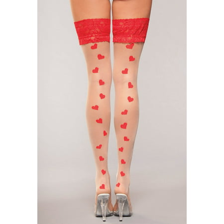 Sexy Valentine's Hearts Thick Lace Hold Up Top Thigh Highs Stockings