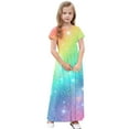 thumbnail image 5 of Fjofpr Toddler Girl Clothes under $5 Toddler Kids Girls Cute Gradient Print Short Sleeve Stretchy Pocket Dress A Line Long Dress（4-14Years）, 5 of 9