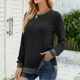 thumbnail image 6 of Odeerbi Shirts for Women Round Neck Color Matching Pocket Recreational Long Sleeve Tops Black, 6 of 7