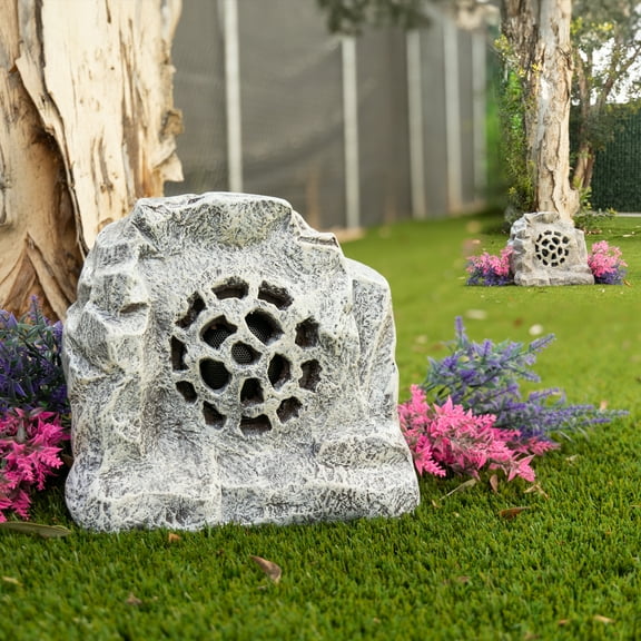 Solar White Outdoor Bluetooth Rock Speaker - Set of 2