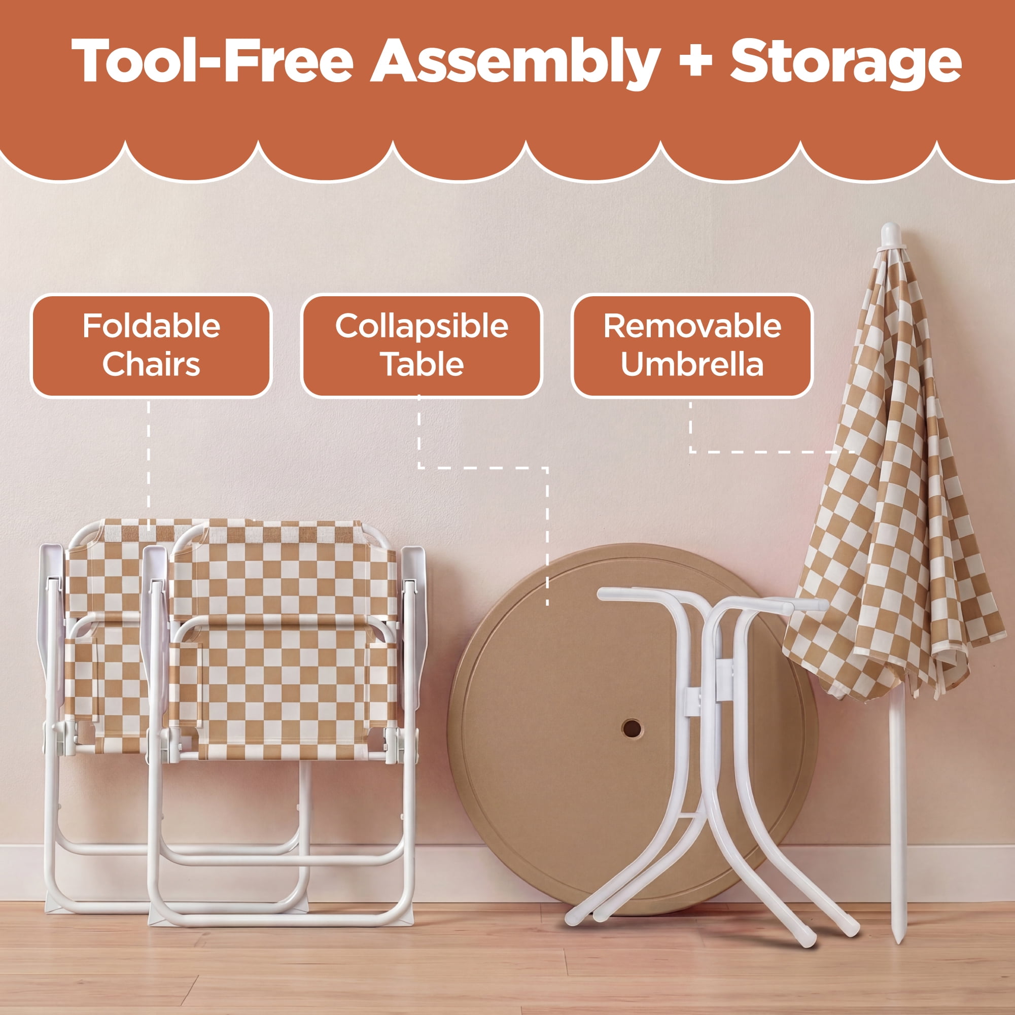 Best Choice Products Kids Outdoor Table and Chair Set with Umbrella, 3-Piece Foldable Toddler Picnic Set Ages 2-5 - Tan