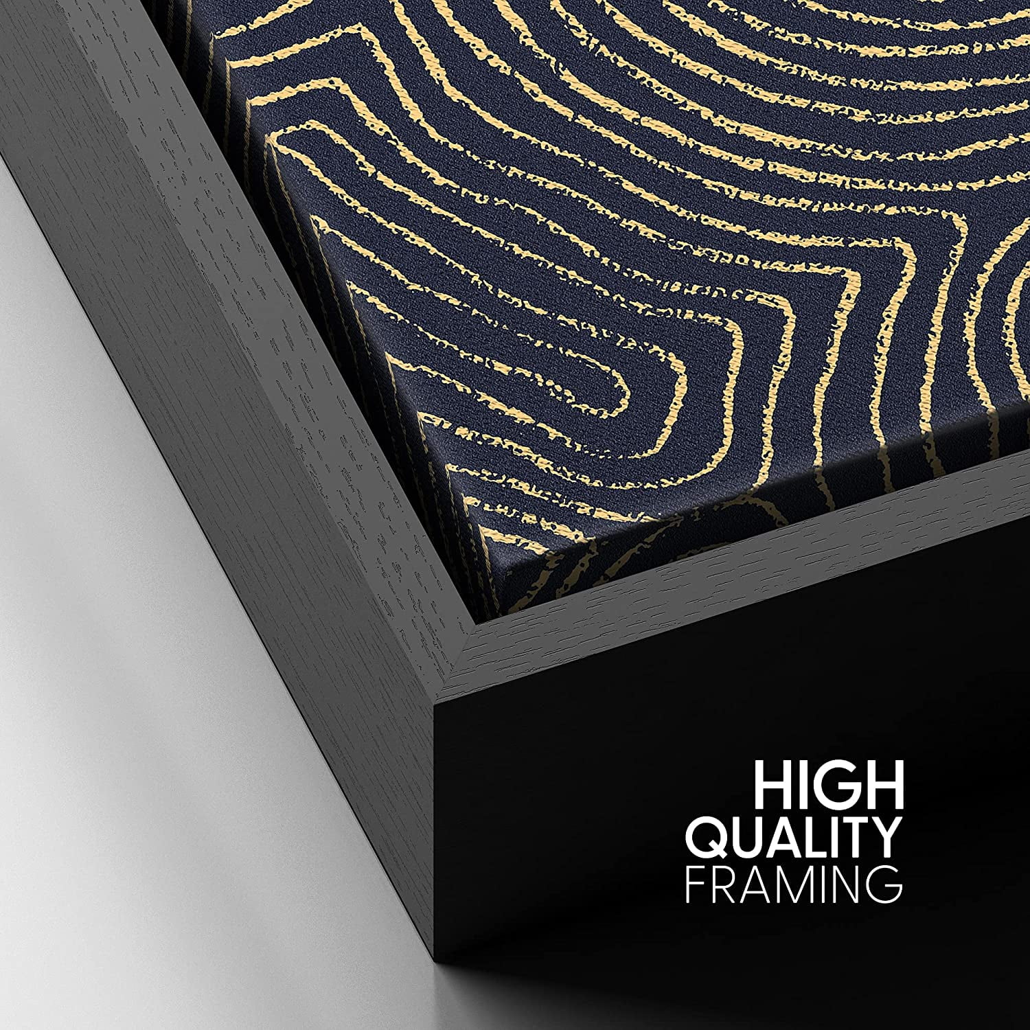 PixonSign Framed Canvas Print Wall Art Gold and Blue Swirling Print Geometric Shapes Illustrations Modern Art Minimalist Dramatic Multicolor for Living Room, Bedroom, Office - 24"x36" Black