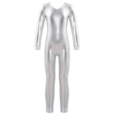 inhzoy Kids Girls Full Body Unitard Gymnastics Leotard Metallic Ballet Dance Wear Silver 8