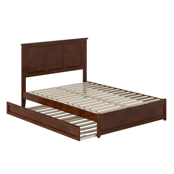 Felicity Full Wood Platform Bed with Panel Footboard and Twin Trundle in Walnut