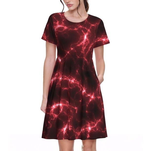 Disketp Red Line para Vestido de Manga Corta para Mujeres, Vestidos de Verano para Mujeres, Casual y Holgado para la Playa