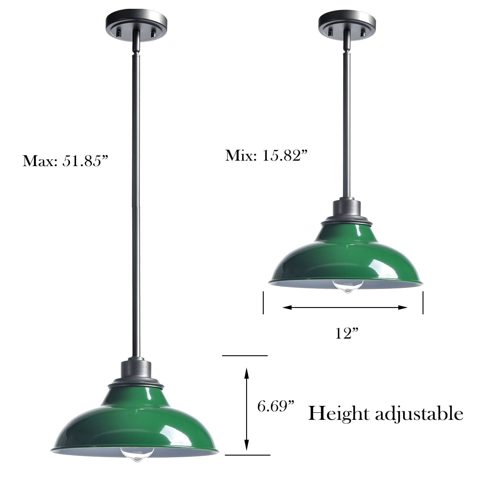 Claxy Green Barn Style Pendant Light Fixtures with Dark Grey Rods