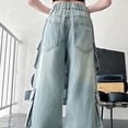 thumbnail image 2 of KVPLBQFD Tween Girls Cargo Jeans Kids Wide Leg High Waist Denim Pants Multi Pockets Baggy Jeans for Teens Trendy Casual Trousers, 2 of 8