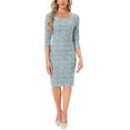 thumbnail image 2 of INSPIRE CHIC Women's Plaid Dress Square Neck 3/4 Sleeve Bodycon Midi Work Dress XL Lake Green, 2 of 6