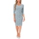 thumbnail image 2 of Vestido de trabajo midi ajustado de mujer con cuello cuadrado y mangas 3/4, estampado de cuadros, color verde lago, 2 of 6