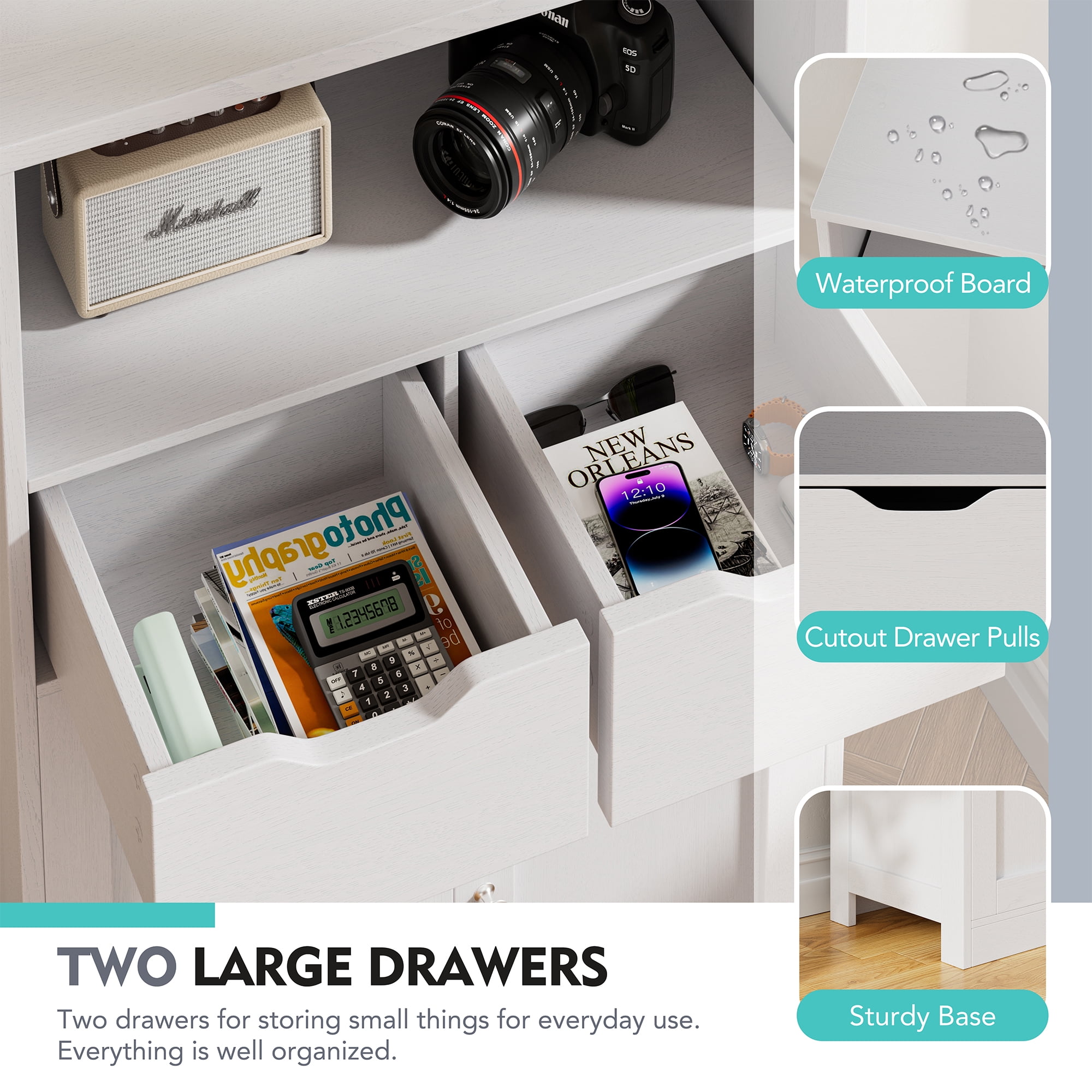 Walsunny Bathroom Storage Cabinets for Floor with 2 Doors 2 Drawers Freestanding Wooden Shelves Organizer Cupboard for Small Spaces Bathroom Living Room Bedroom Entryway White