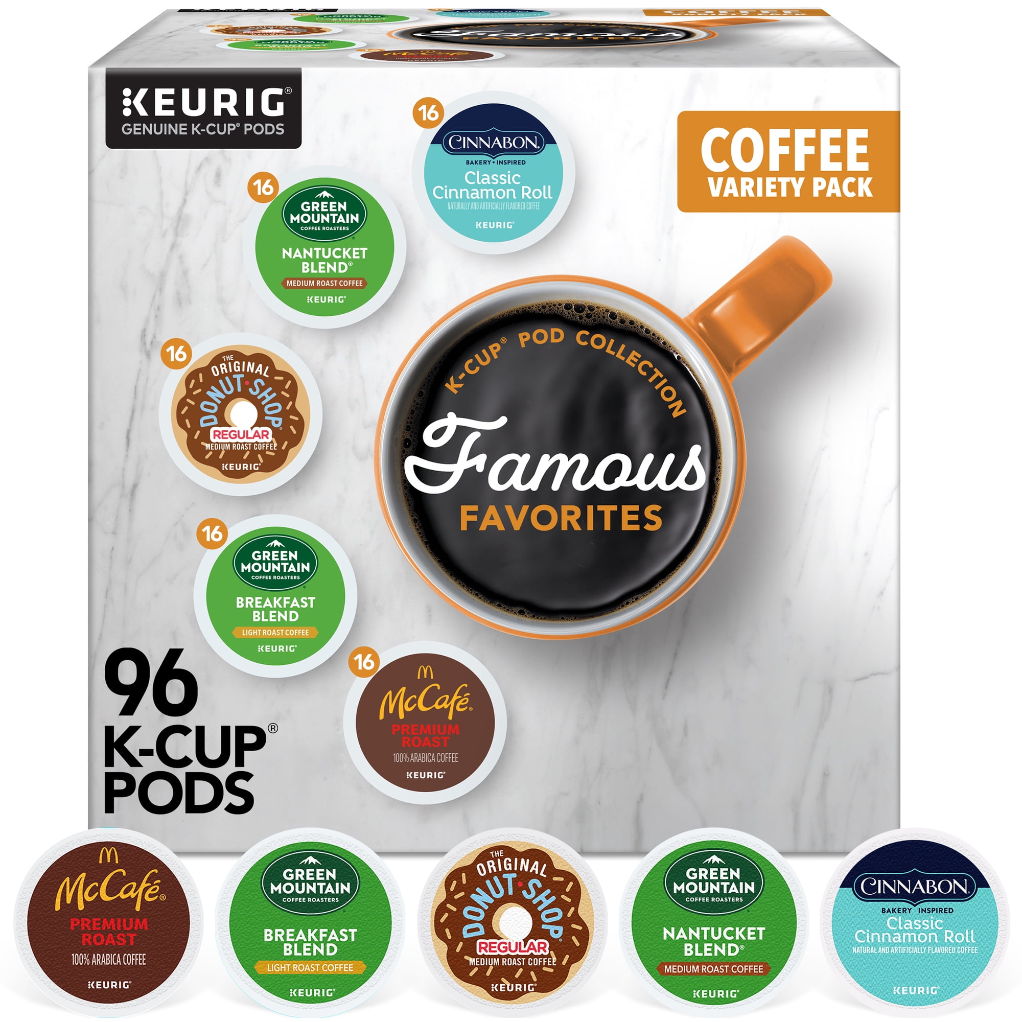 (4 pack) Keurig, Famous Favorites Variety Pack Medium Roast K-Cup Coffee Pods, 24 Count