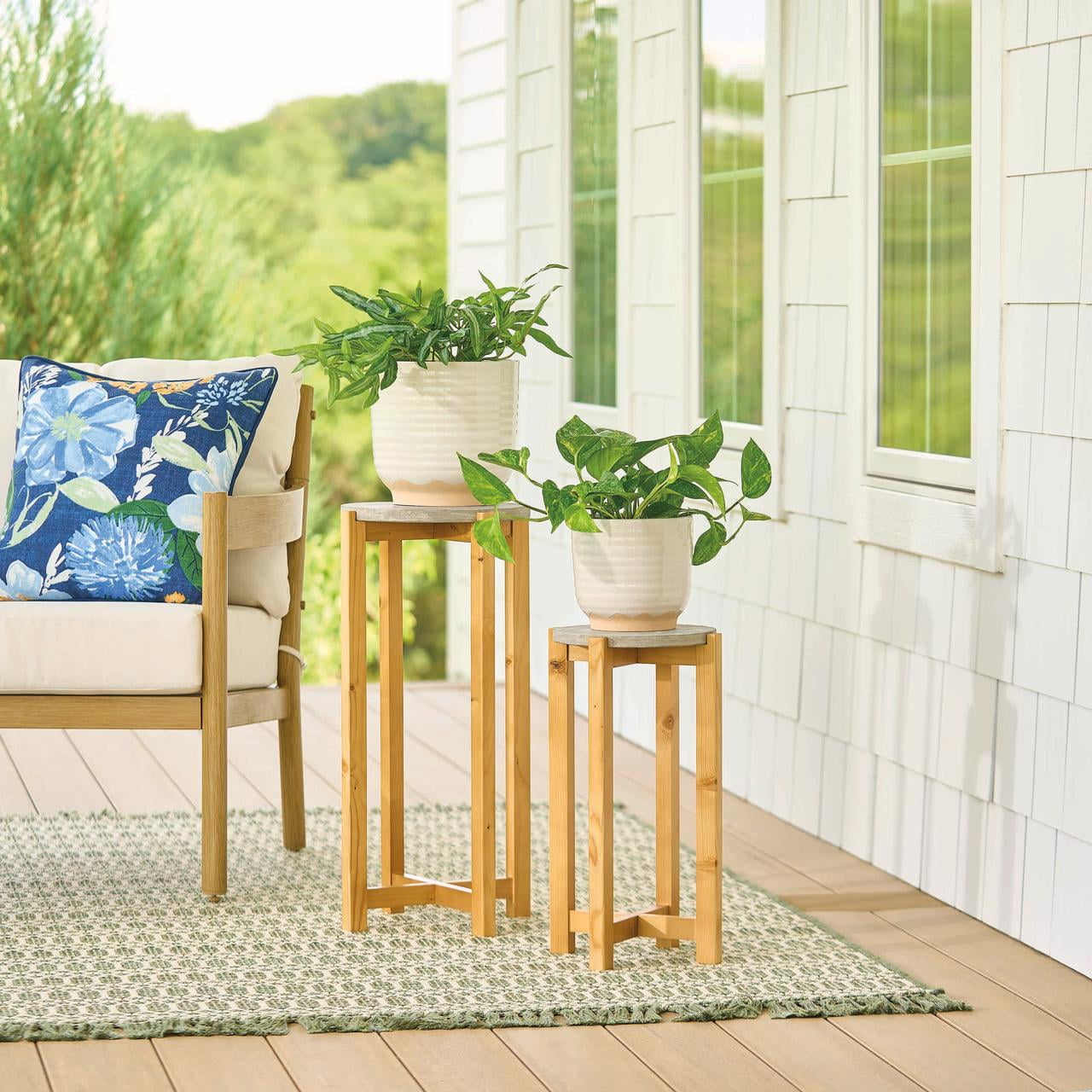 Better Homes & Gardens 2 Pack Gray Cement Wood Plant Stand