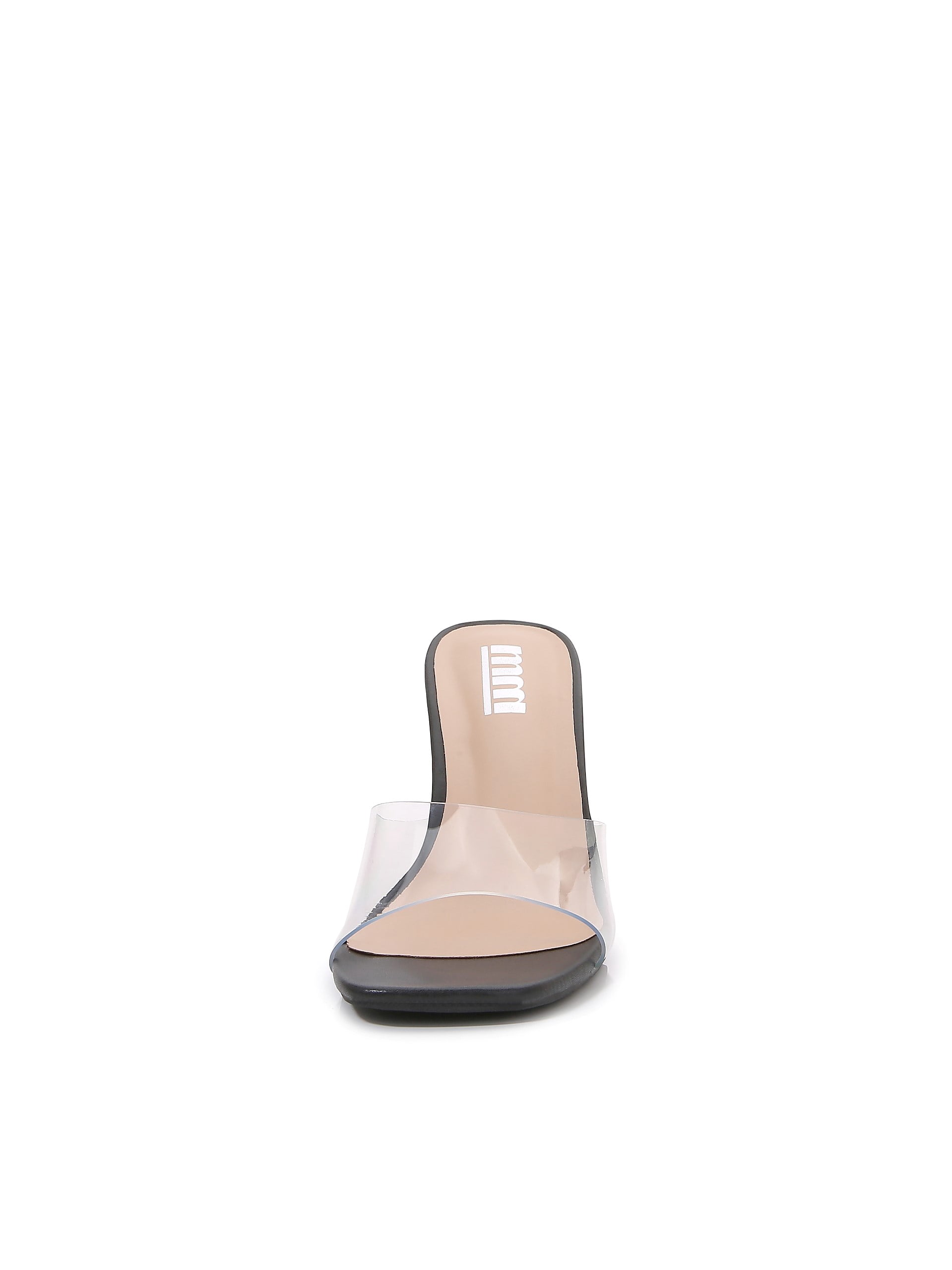 Women Double Strap High Chunky Heeled Slip On Slide Sandals (Single TPU Black, 8)