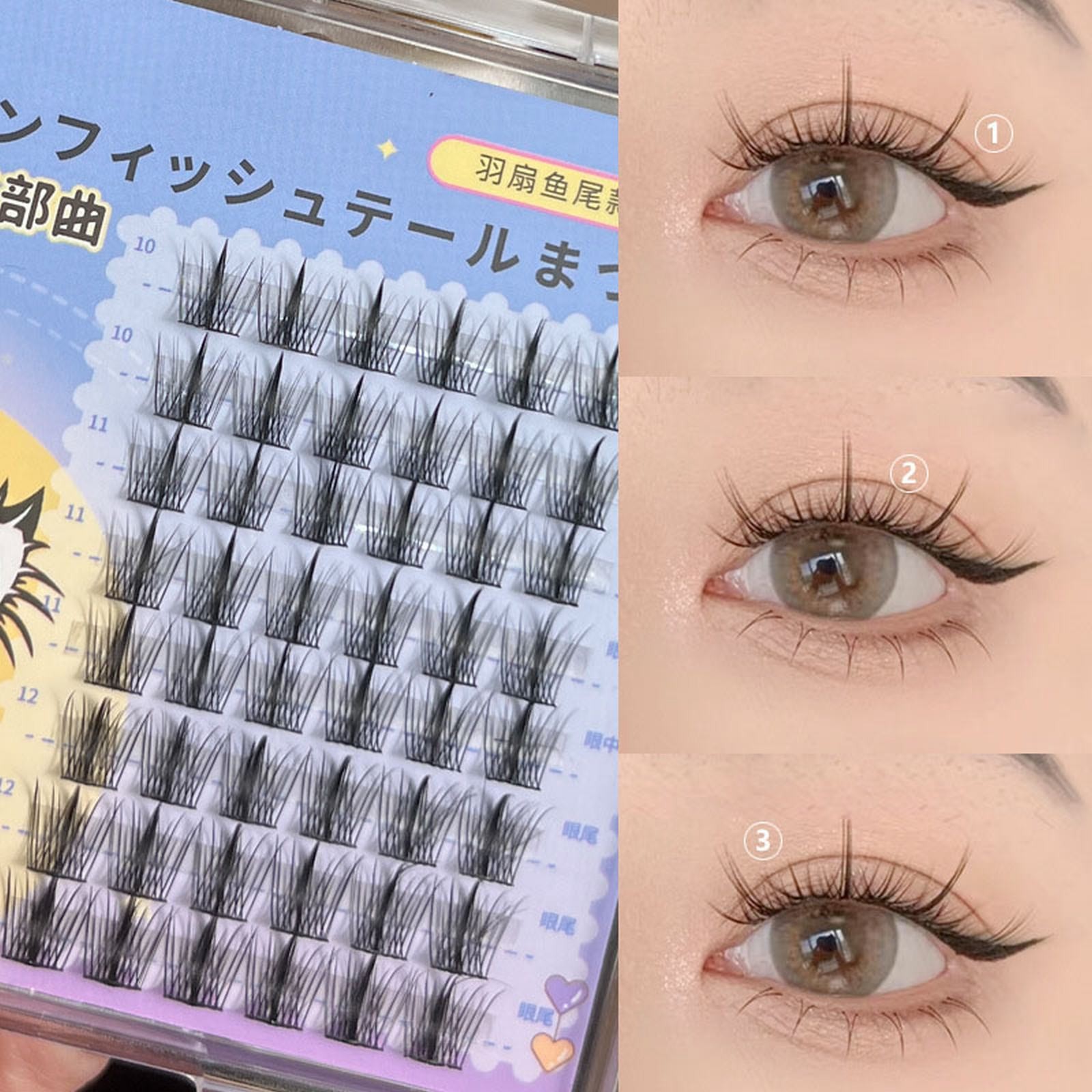Mannequin Head Silicone Eyelash Fan Silicone Pads for Lashes 15mm Lashes Extensions False Lashes Packaging Eyelashes 360 Natural Wispy Lashes with Clear Band Individual Lashes 15mm Cat Beauty Eyelash