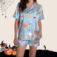 thumbnail image 5 of CONZONE Halloween Womens Pajamas Set Printed Short Sleeve Button Down Tops and Shorts Hallowmas Sleepwear Cozy 2 Piece Pjs Set for Women, 5 of 7