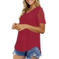 thumbnail image 4 of UVN Womens Summer Tops V Neck Lace Short Sleeve Shirts Casual Curved Hem Loose Fit Blouses, 4 of 9