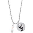 thumbnail image 1 of Delight Jewelry Silvertone Bowling Pin Silvertone Script Initial Disc - Y - Charm Necklace, 20"+3", 1 of 4