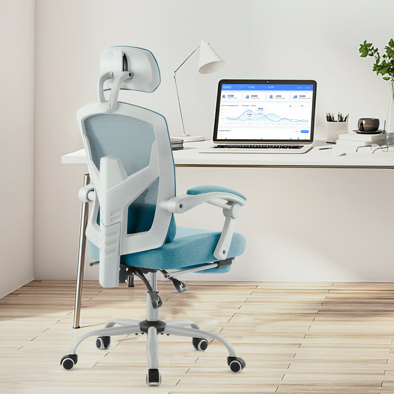 Office Chair with Foot Rest, Desk Chair Rubber Wheels Ergonomic Chair with  Lumbar Support, Adjustable Headrest & 3D Armrest, Reclining, Mesh High-Back