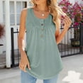 thumbnail image 5 of Mrat Summer Tank Tops Fashion Women's Casual Comfortable Solid Round-Neck Sleeveless Button Tops Blouse T-Shirt Gym Tank Tops Woman S-313 Green L, 5 of 7