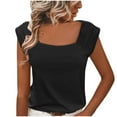 thumbnail image 1 of Yuyuzo Women' Cap Sleeve Tops Square Neck Ruffle Sleeve T Shirts Solid Color Summer Basic Top, 1 of 7