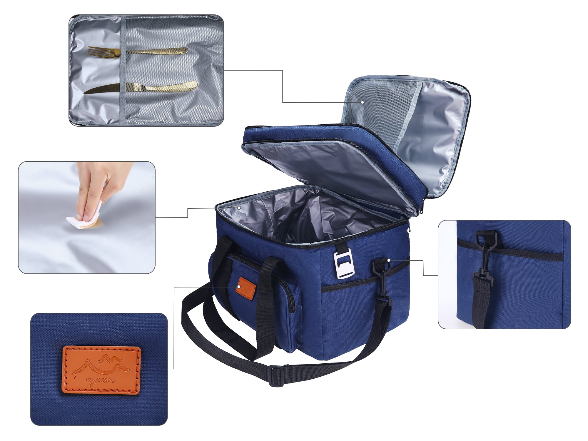 Unique Bargains Reusable Leakproof Lunch Bag for Office, Beach Navy Blue