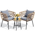 thumbnail image 5 of Dextrus 3-Piece Outdoor Patio Furniture Wicker Bistro Set, With 2 Chairs and Coffee Table,Cushions and Lumbar Pillows-Gray, 5 of 10