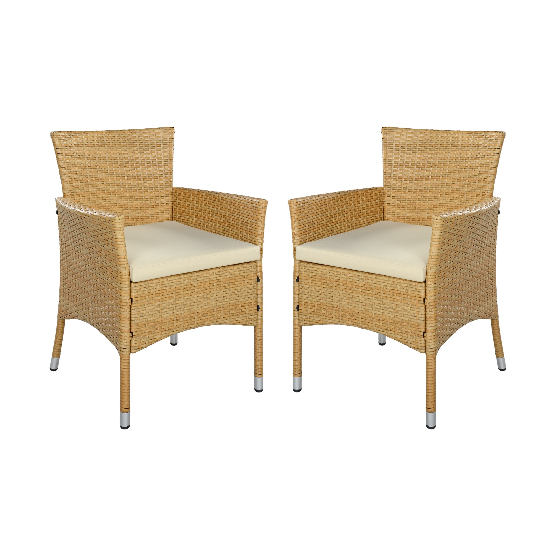 Christopher Knight Home Outdoor Wicker Patio Dining Chairs with Cushions, Natural, Set of 2