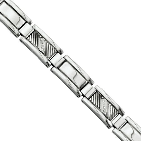 Primal Steel Diamond Stainless Steel Textured and Polished Bracelet, 8.5