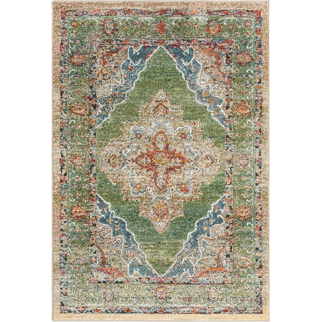 Unique Loom Tapis de Zone de Conception Complexe Isabella 4' x 6' Rectangle Vert / Beige