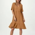 thumbnail image 5 of bbyeadc Womens Summer Dresses Casual Textured Short Sleeve Sundresses Fashion Ruffle Tiered Layered A-Line Dresses Baggy V Neck Vacation Coverup, Brown S, 5 of 5