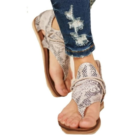 

Happyhome Women Fashion Summer Leopard Snake Zebra Print Zipper Beach Sandals Flat Shoes