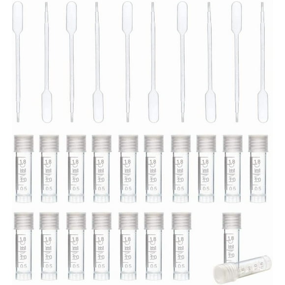50 Pack 1ml Plastic Graduated Tube Mini Clear Essential Oils Sample Bottles with 10pcs Plastic Droppers for Essential Oils Chemistry Lab Chemicals Perfumes Cosmetic Liquid